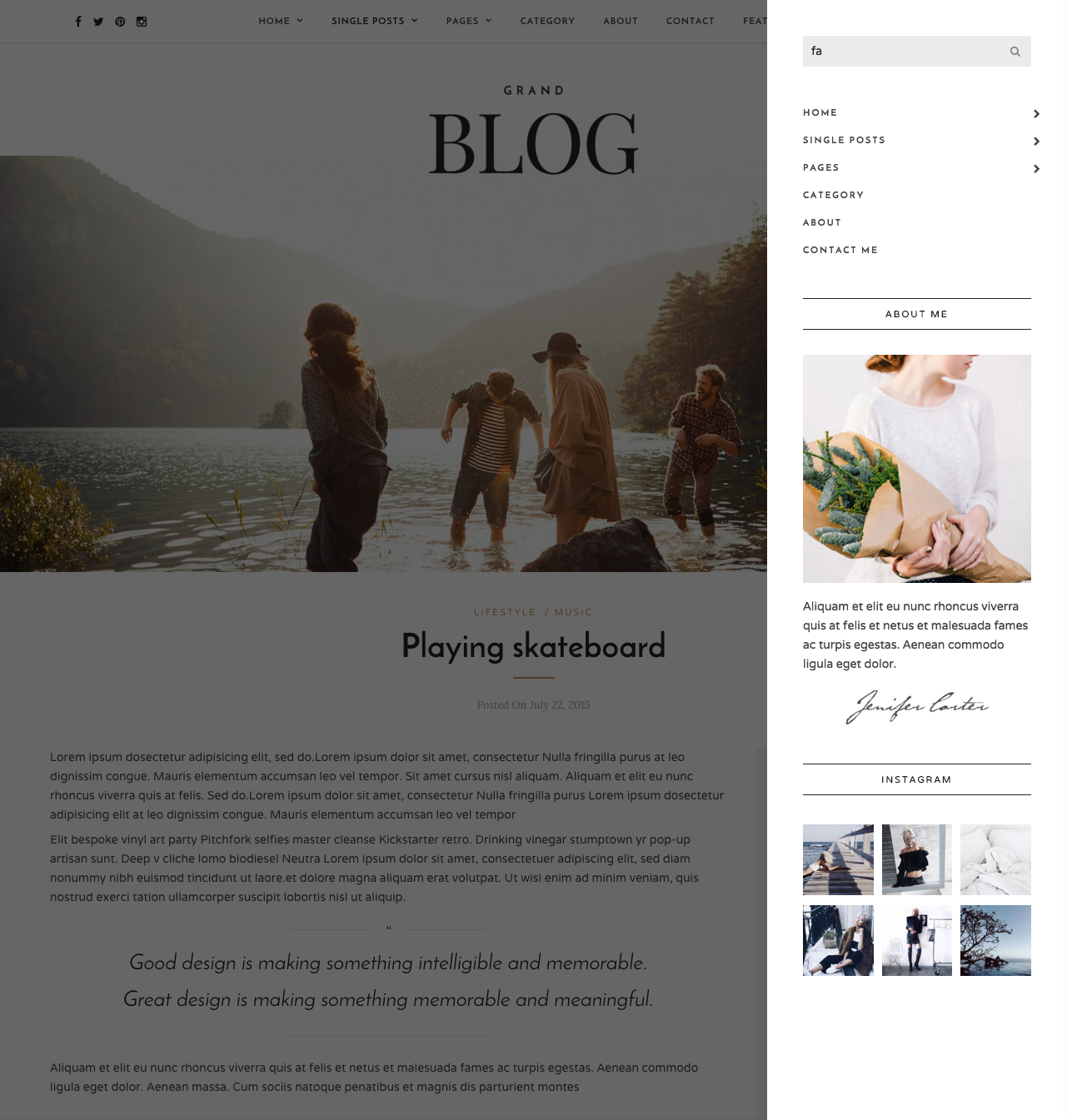 Playing skateboard Grand Blog Responsive Blog Theme